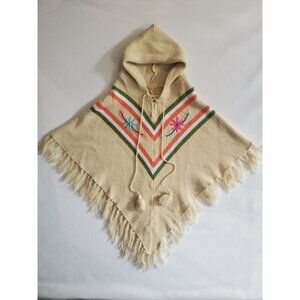 Girls Hooded Knit Poncho with tassels, Junior Sz no tag